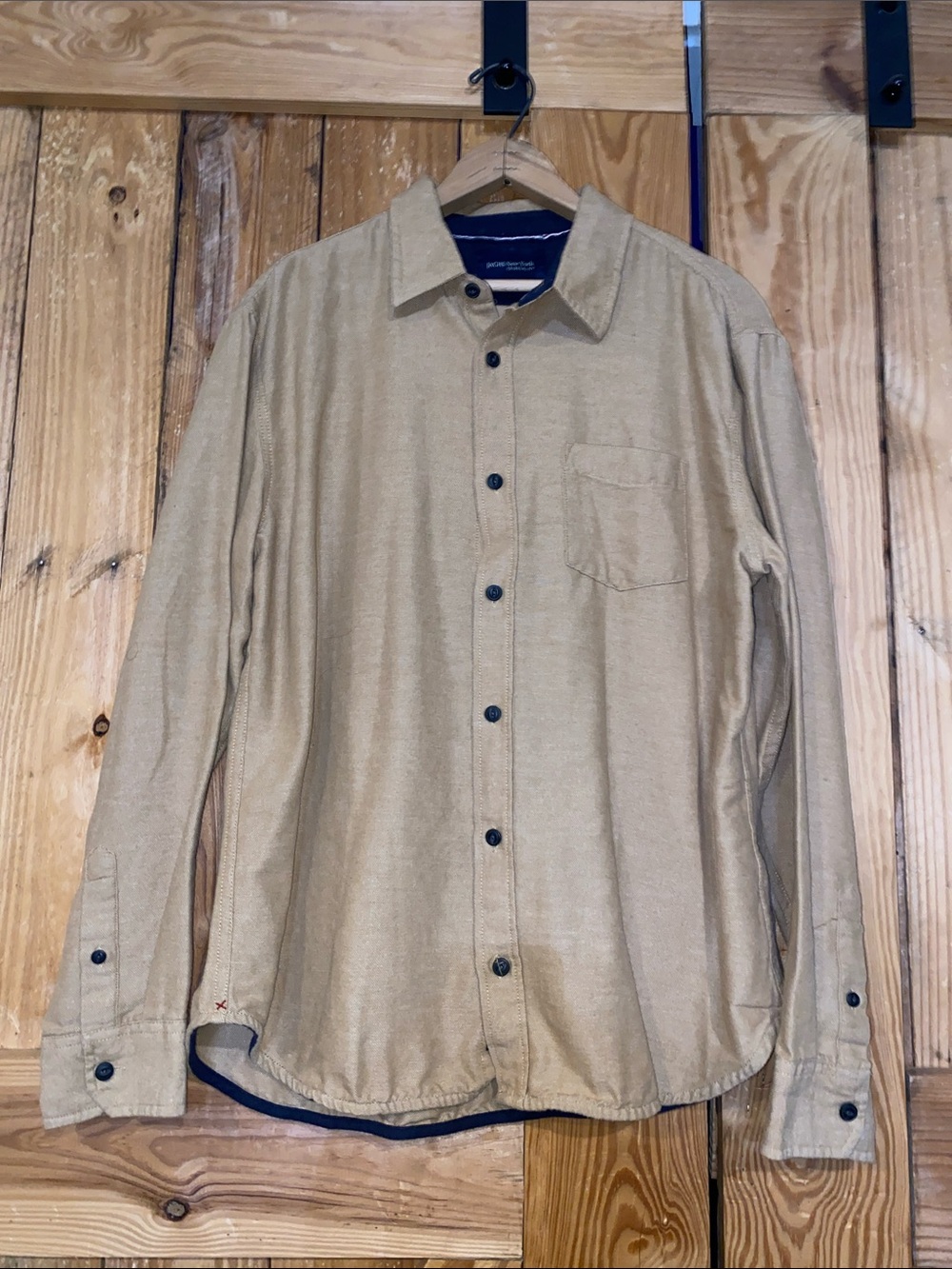 Mens Tan Long-Sleeve Button-Up Shirt